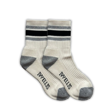 IVY ELLIS Ladies Stabler Vintage Sports Socks in Cream/Grey/Black