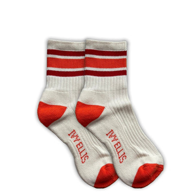IVY ELLIS Ladies Testaverde Vintage Sports Socks in Cream/Red