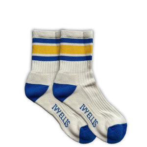 Ladies Youngblood Vintage Sport Socks in Cream/Blue/Yellow