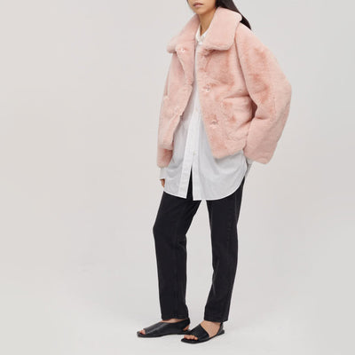 JAKKE Traci Faux Fur Jacket in Soft Pink