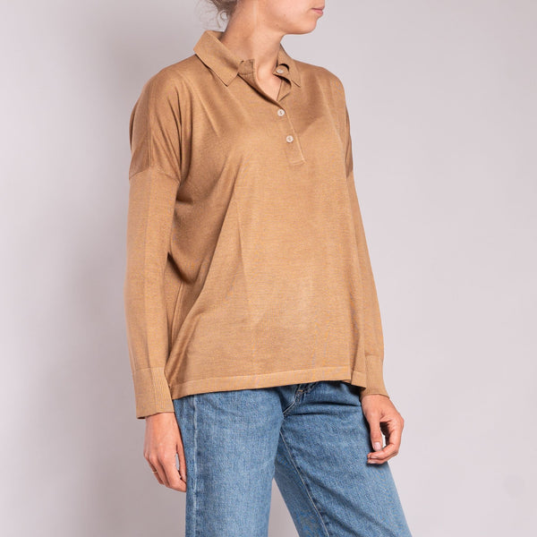 JEAN & TEMPLE Silk & Cashmere Shirt in Caramel