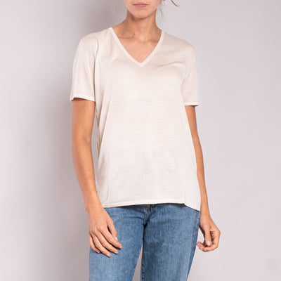 JEAN & TEMPLE Silk & Cashmere S/S T Shirt in Cream