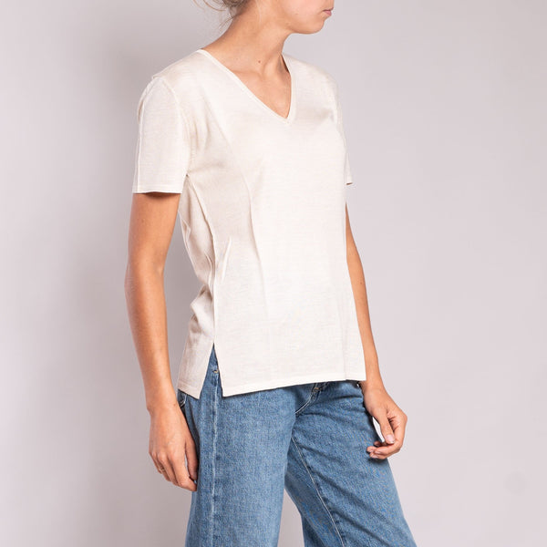 JEAN & TEMPLE Silk & Cashmere S/S T Shirt in Cream