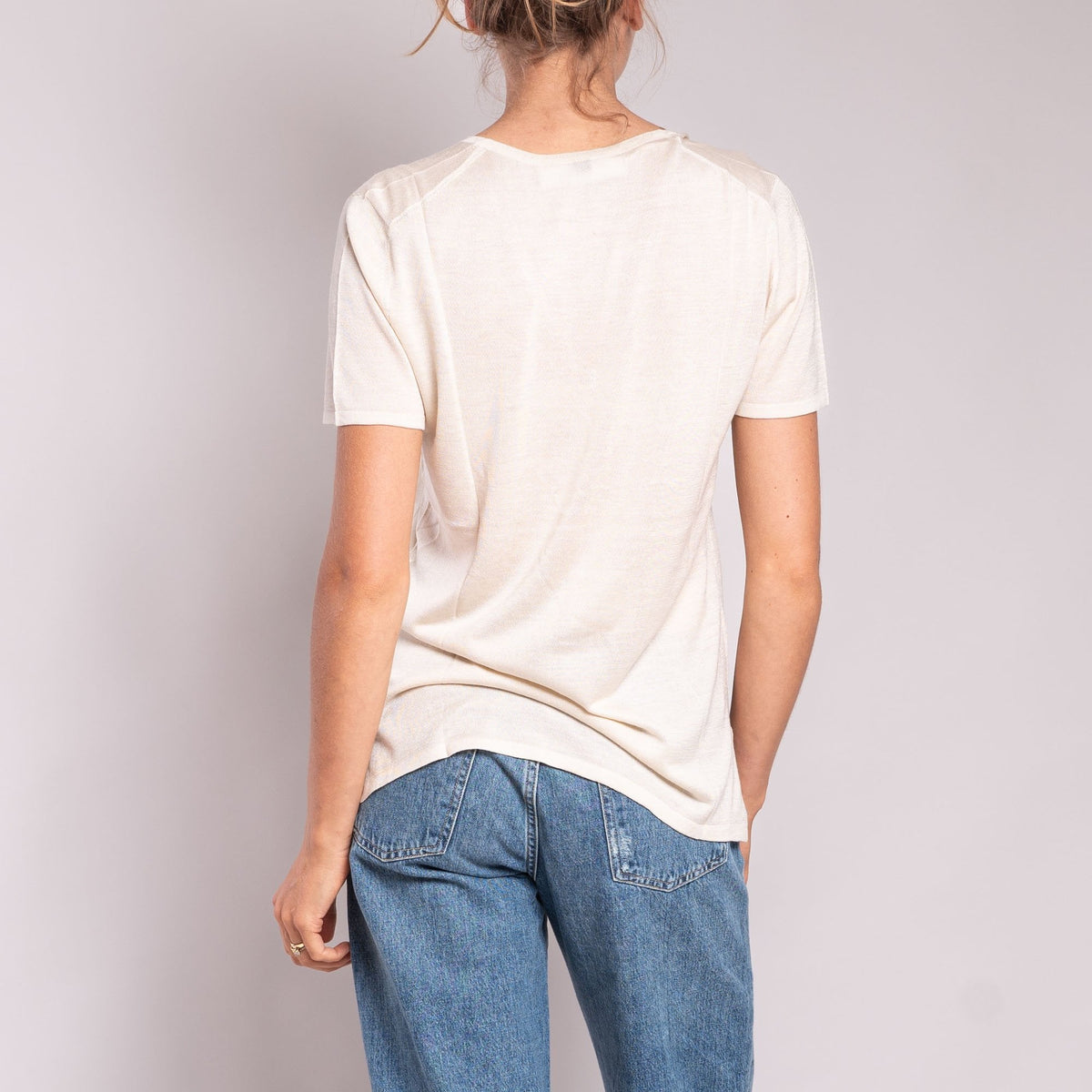 JEAN & TEMPLE Silk & Cashmere S/S T Shirt in Cream