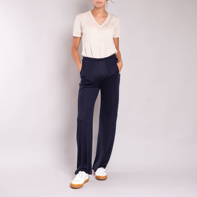 JEAN & TEMPLE Silk & Cashmere Trousers in Navy