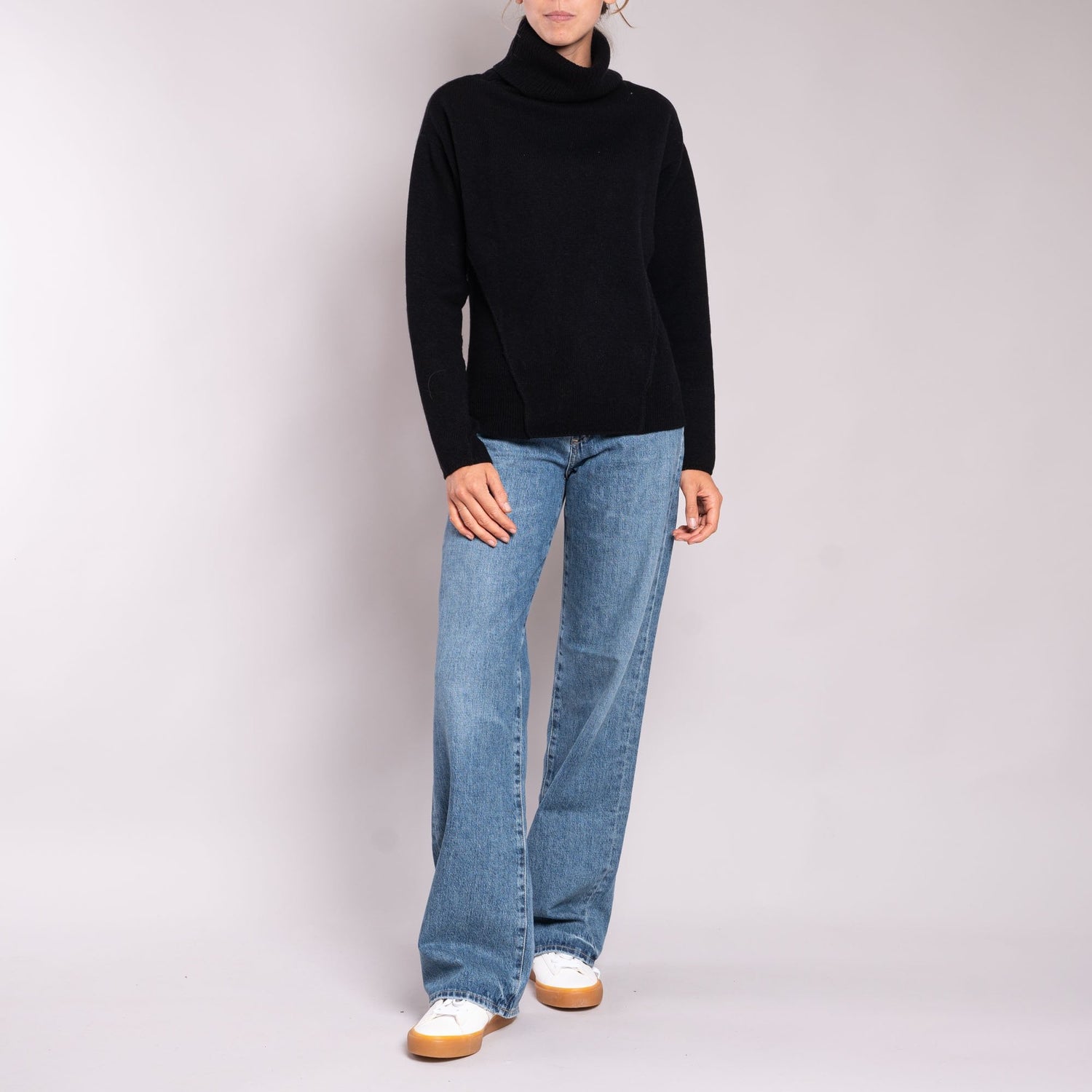 Jeans Black Jumper Long JEAN TEMPLE Thick Roll Neck Jumper In