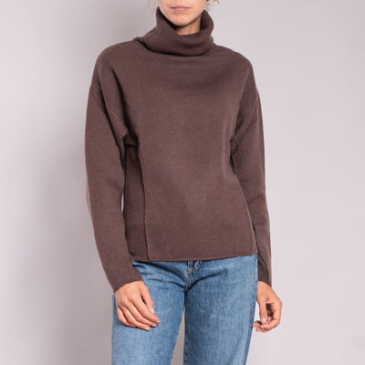 JEAN & TEMPLE Thick Roll Neck Jumper in Chocolate