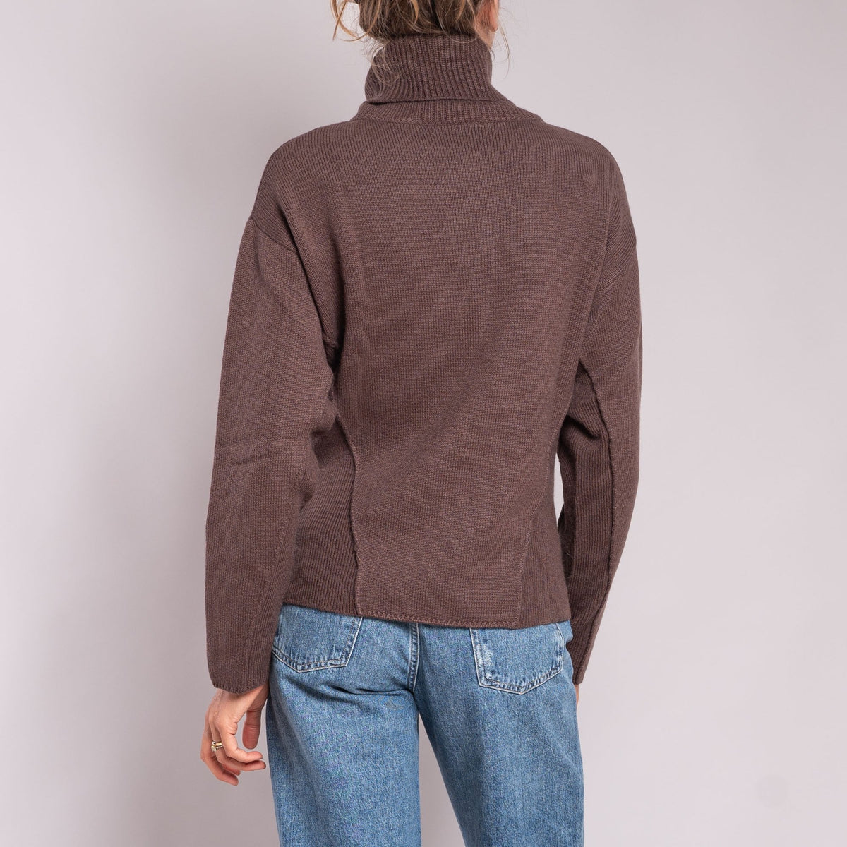 JEAN & TEMPLE Thick Roll Neck Jumper in Chocolate