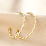 Enamel Twisted Hoop Earrings in Gold/White