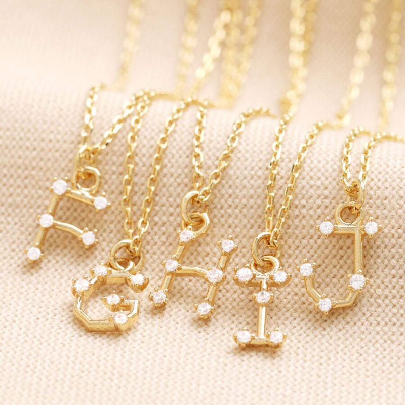 H Initial Crystal Constellation Necklace in Gold