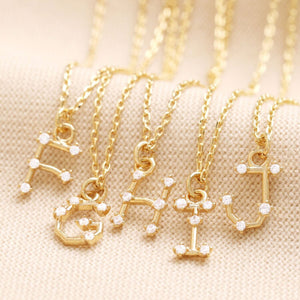 J Initial Crystal Constellation Necklace - Gold