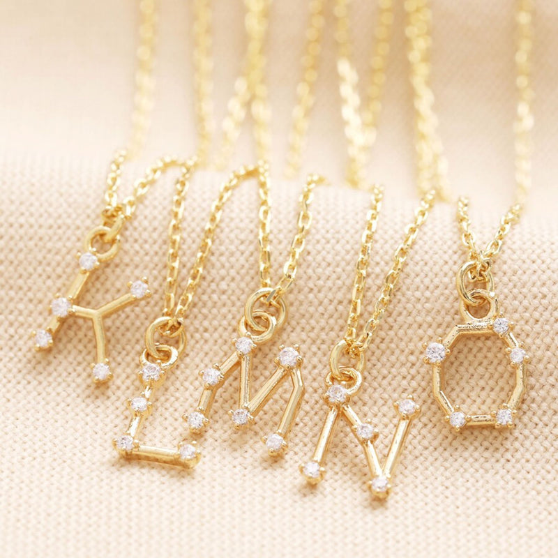 L Initial Crystal Constellation Necklace in Gold