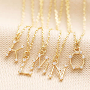 M Initial Crystal Constellation Necklace in Gold