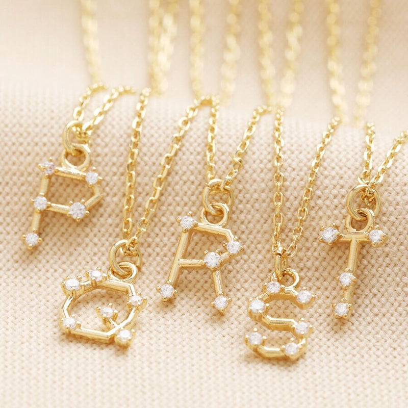 P Initial Crystal Constellation Necklace in Gold