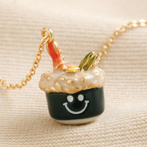 Smiling Sushi Enamel Necklace - Gold