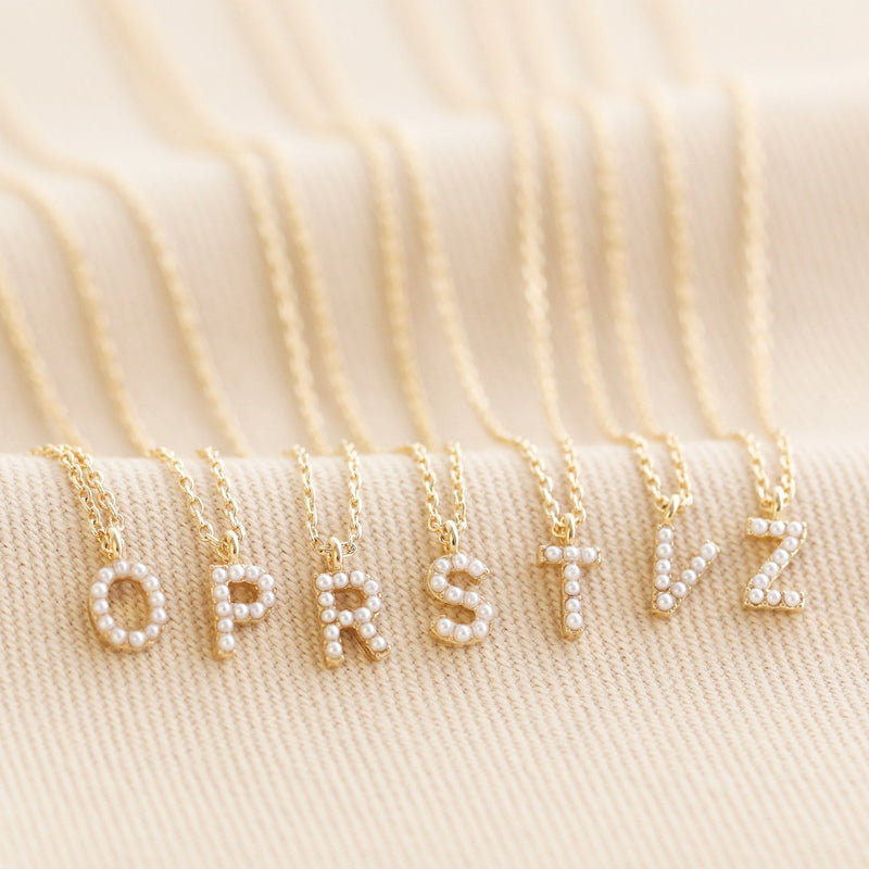 Tiny Pearl P Initial Charm Necklace in Gold