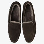 LOAKE Guards Shearling Lined Suede Slippers in Dark Brown