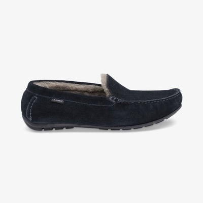 LOAKE Guards Shearling Lined Suede Slippers in Navy Suede