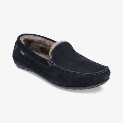 LOAKE Guards Shearling Lined Suede Slippers in Navy Suede