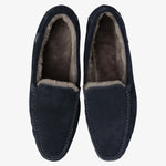 LOAKE Guards Shearling Lined Suede Slippers in Navy Suede