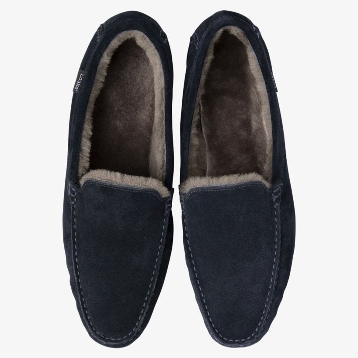 LOAKE Guards Shearling Lined Suede Slippers in Navy Suede