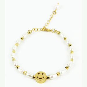 Happy Face Pearl Bracelet in Gold