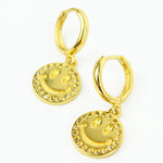 Smile Face CZ Outline Earrings in Gold