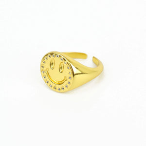 Smile Face CZ Outline Ring in Gold