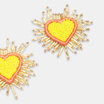Sparkle Heart Beaded Earrings in Yellow