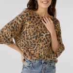 Leopard Print T Shirt in Camel/Black