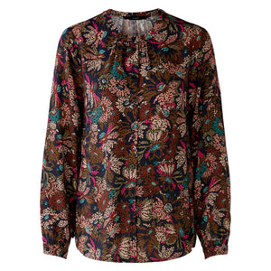 L/S Printed Blouse in Brown Red