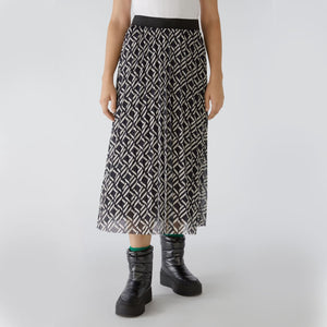 Pleated Leopard Print Skirt in Black/Off White