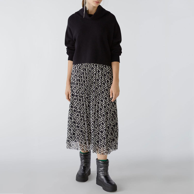 Pleated Leopard Print Skirt in Black/Off White
