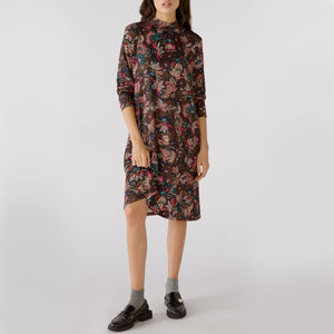 Printed Silky Touch Dress in Brown Red