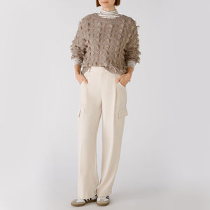 Wide Cut Cargo Trousers in Off White