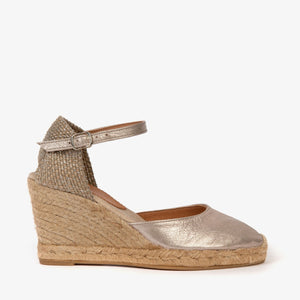 High Mary Jane Metallic Espadrilles in Champagne