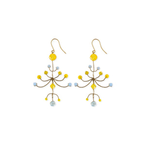 Small Feather Earrings - Yellow/pale blue