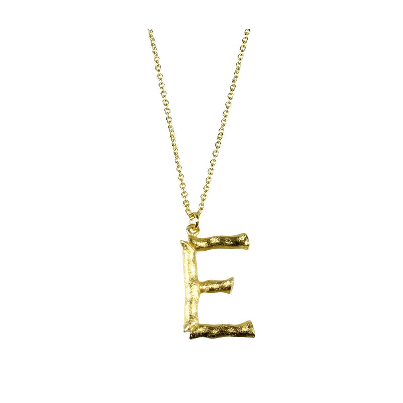 Bamboo Letter E Necklace in Gold