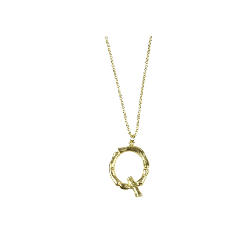 Bamboo Letter Q Necklace - Gold