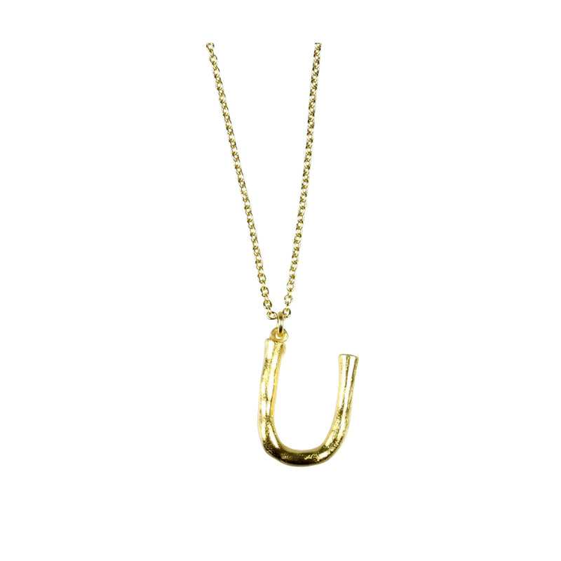 Bamboo Letter U Necklace - Gold