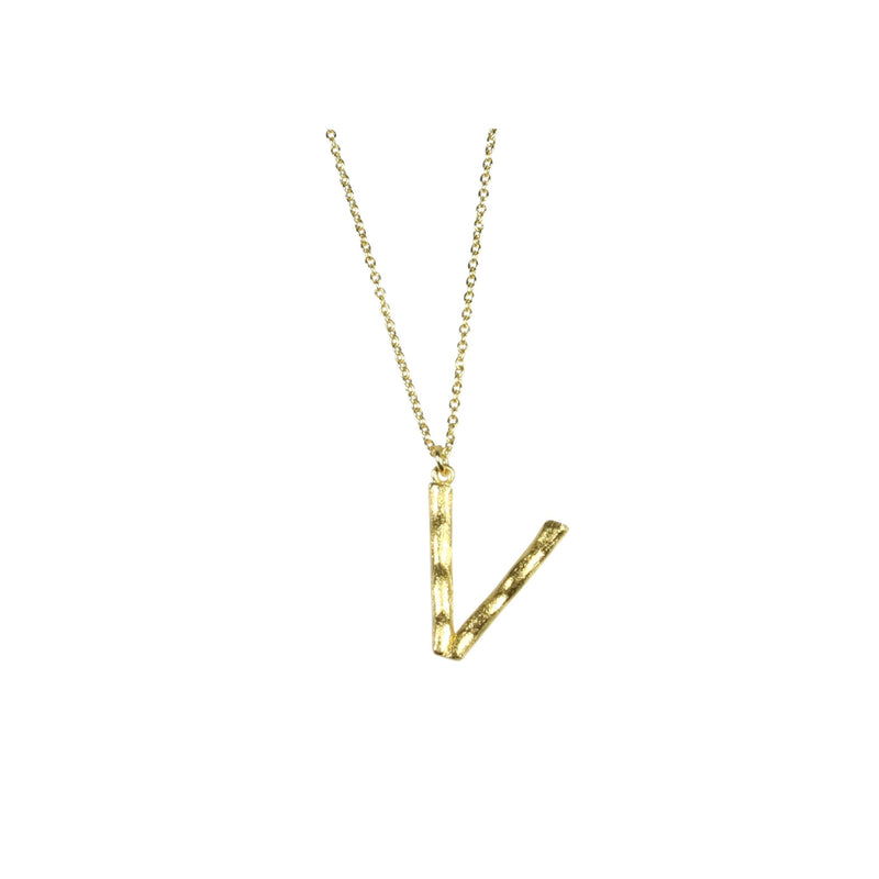 Bamboo Letter V Necklace - Gold