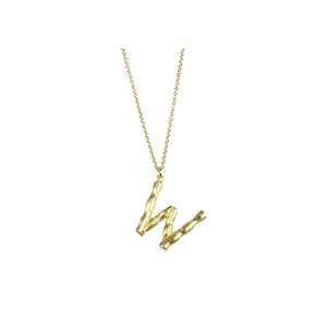 Bamboo Letter W Necklace in Gold