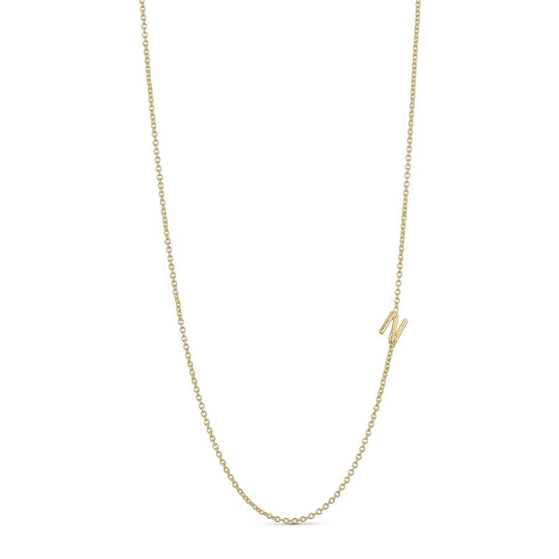 Necklace with Letter N in Chain - Gold