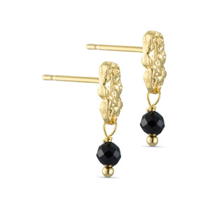 Post Earrings with Black Onyx Gemstones in Gold