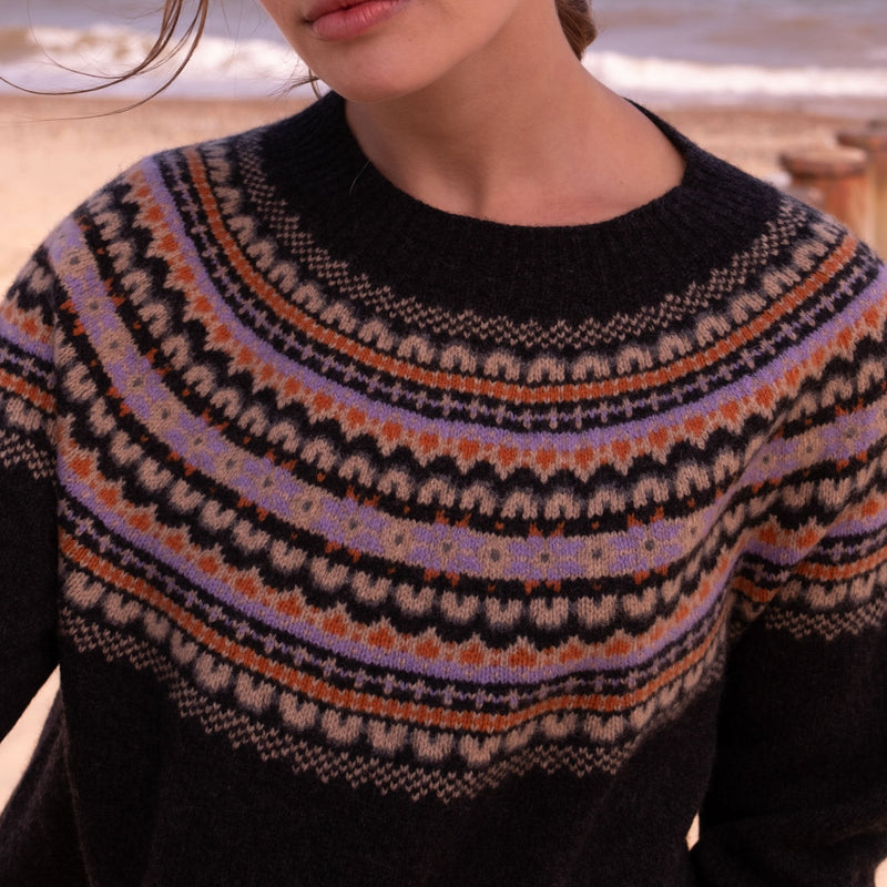 Fairisle Yoke Sweater in Charcoal/Sand