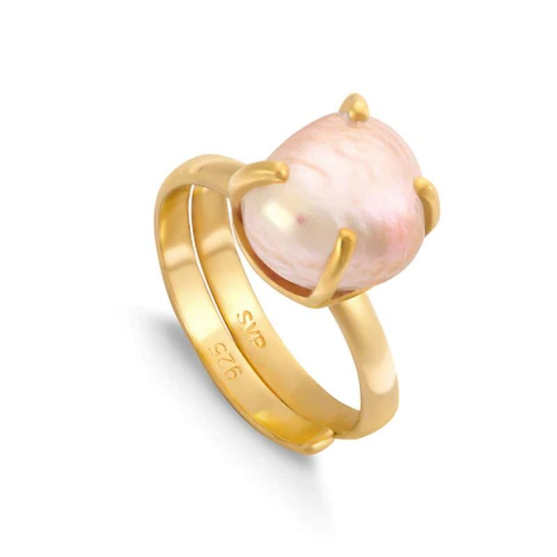 Veta Pink Baroque Pearl Ring in Gold