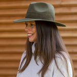 Fedora Wide Brim Hat in Khaki