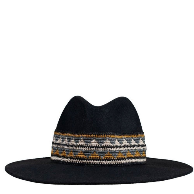 Fedora Wide Brim Hat with Woven Band in Black