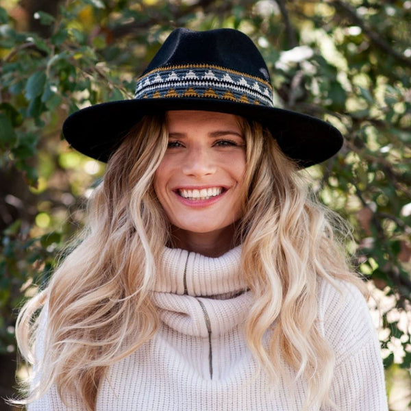 TRAVAUX EN COURS Fedora Wide Brim Hat with Woven Band in Black