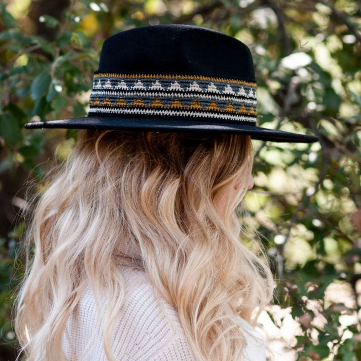 TRAVAUX EN COURS Fedora Wide Brim Hat with Woven Band in Black